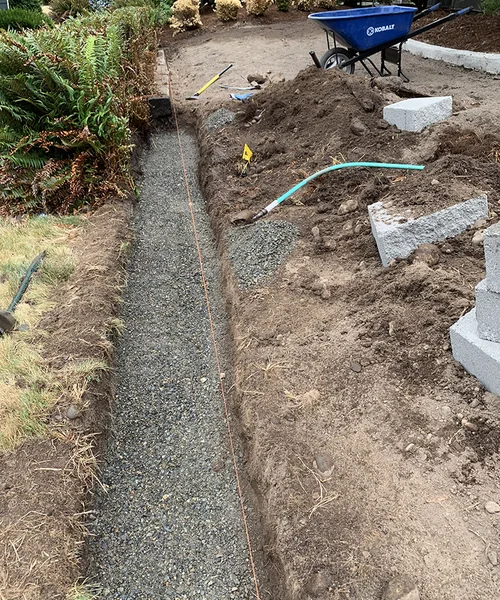 Retaining wall and new grass installation in Federal Way 